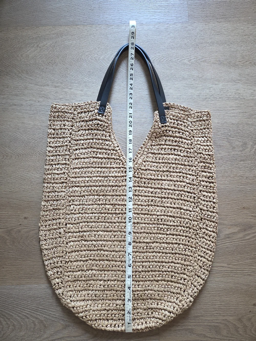 Banana Republic Woven Straw Tote Bag with Black Leather Straps